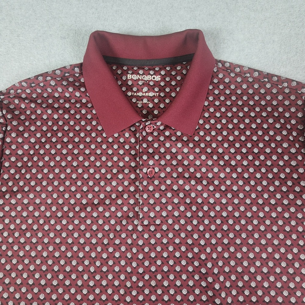 Bonobos‎ Golf Standard Fit Polo Shirt Mens L Maroon Floral Geometric Performance